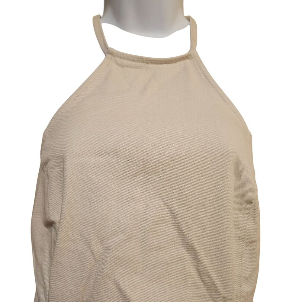 H&M Divided Women’s XL Beige Denim Halter Mini Dress Side Zip Y2K Style NWT - Picture 7 of 11